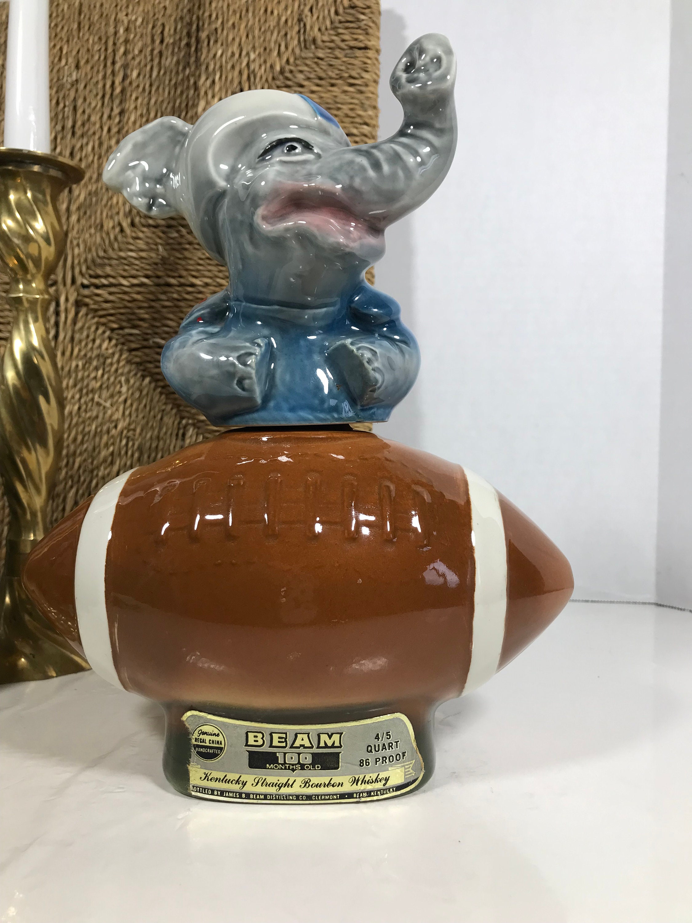 Vintage Jim Beam Elephant Football Ceramic Decanter | Figural