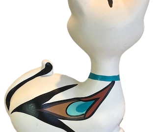 ヴィンテージ ネイティブアメリカンスタイル 手描き陶器猫、サイン入り