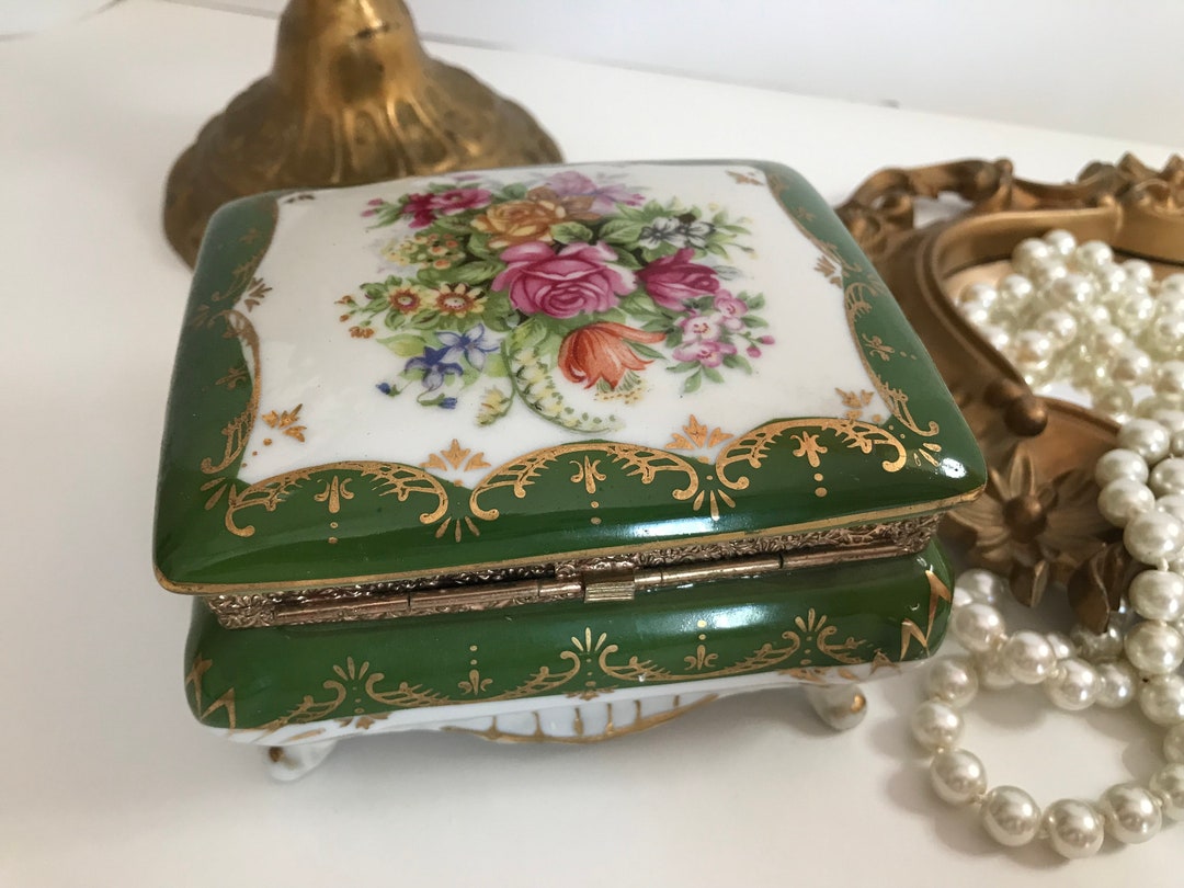 Vintage Porcelain Green and White Norleans Japan Trinket Box Etsy