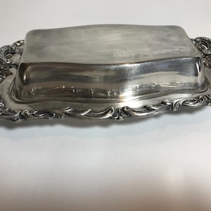 Vintage English hallmarked silver butter serving dish, Vtg silverplate covered butter dish, Vintage elegant tarnished silver butter dish