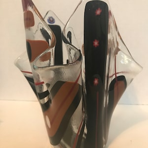 Glass modern vase, Abstract glass vase, Fused glass abstract vase, Fused glass modern vase, Color blocked glass vase, folded glass vase
