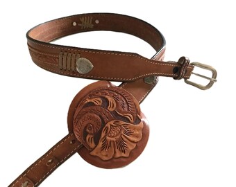 Vintage 90s Streats Ahead Leather Belt with Rhinestones Glam Western Cowgirl New VTG Streets Ahead Belt M Rhinestone Tooled Leather  main image 3