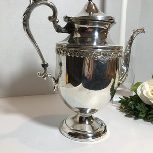 Vintage silverplate Sheridan coffee pot teapot, elegant silverplate teapot with rope and floral details, English cottage style silver decor
