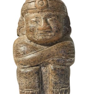 Vintage clay warrior planter, hand sculpted terracotta pottery figure vase, Mexico red clay figurine planter, rustic boho pottery decor