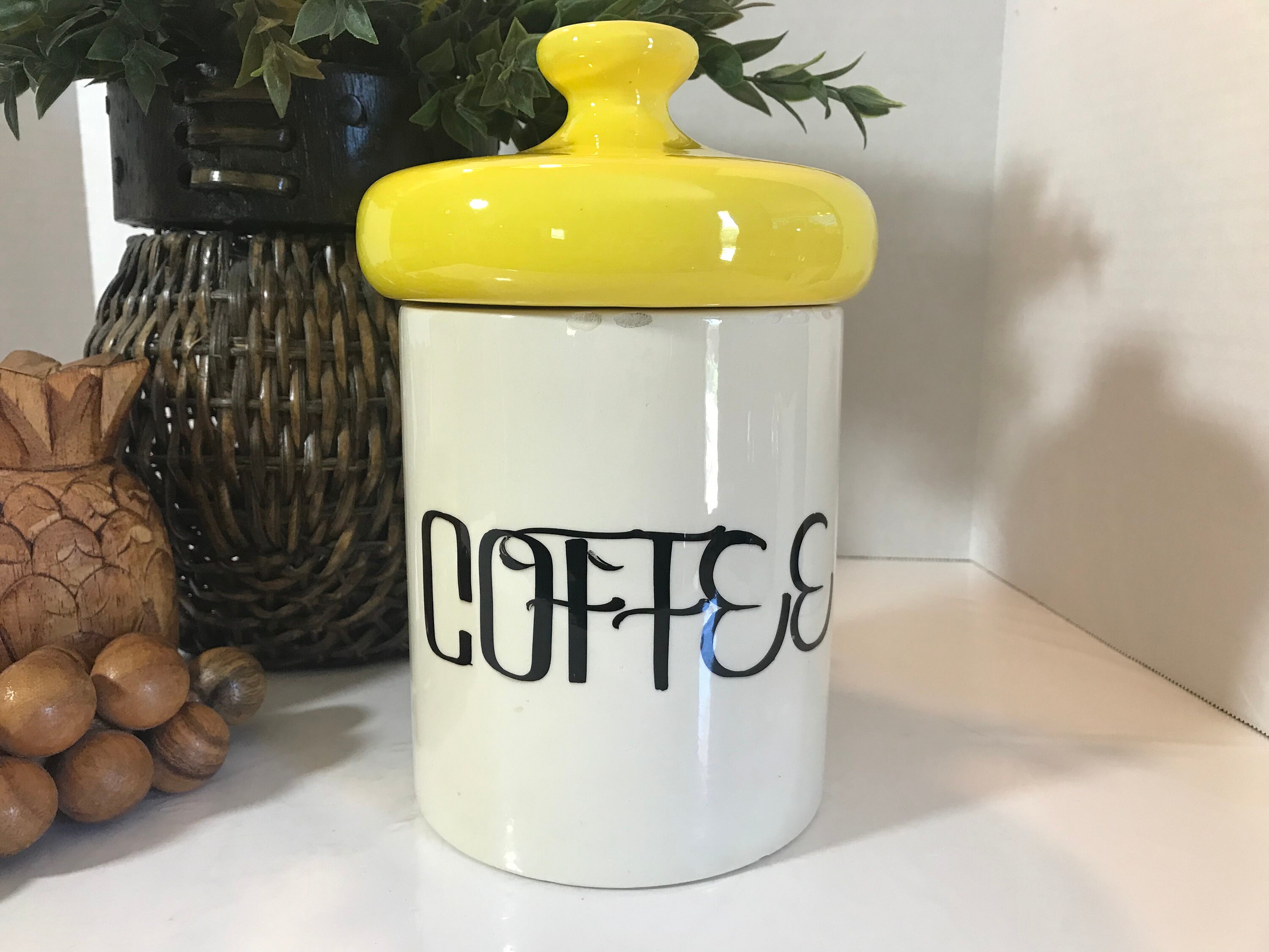 Vintage Ceramic Coffee Cannister, Vintage 70s White Ceramic