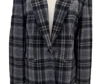 Vintage Pendleton Wolle Karierter Blazer Jacke, Schwarz Grau Weiße Schurwolle Karierte Damenjacke Größe 36-39