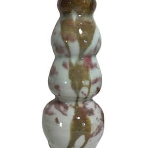 Ceramiczny wazon w stylu tykwy, sygnowany, Studio Pottery, unikalny wazon z efektem barwienia metodą drip tie, sygnowany, Art Pottery, nowoczesny, unikalny wazon na pąki