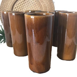 Vintage Van Briggle Colorado Springs signed ceramic glass, Vintage Van Briggle Colo Springs brown glazed ceramic tall glass, VanBriggle cup