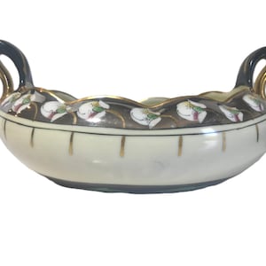 Antique hand painted Pickard Studios Poppies and Platinum serving bowl signed Passoni, Pickard hand painted Poppies & Platinum, Elite France