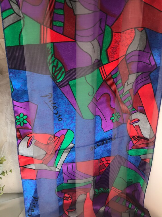 Vintage Picasso print silk 60x14 scarf, Vintage a… - image 2