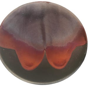 Vintage Evans signed raku art pottery plate, vintage opalescent glaze raku pottery bowl with abstract design, signed Evans Raku