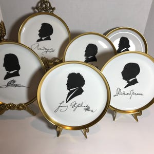 Vintage Furstenberg Germany 1971 German Composer Sihouette plate set of 6, vintage German porcelain 6.5&quot; composer design appetizer plates