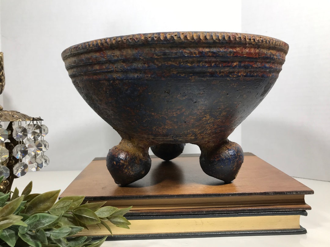 Vintage Tripod Pottery Bowl, Antique Terracotta Brownware Rustic ...