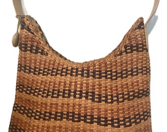 Monsac Vintage Original, bolso/cartera de piel marrón multitono trenzada.