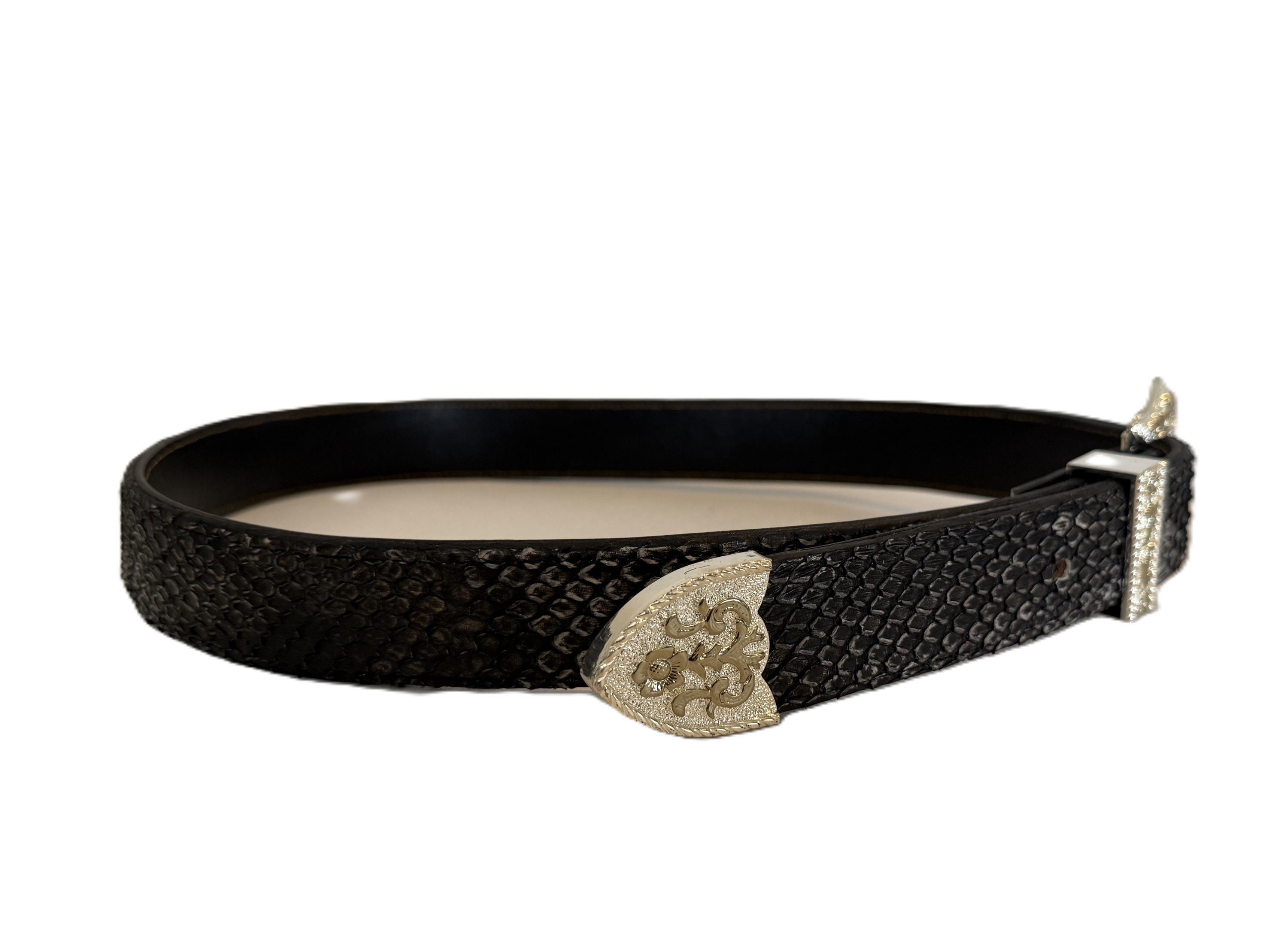 Vintage Genuine Snakeskin Western Belt With Ornate Silver  display picture 2