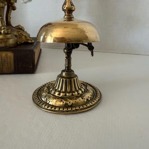 Antique Victorian Brass Desk Bell – Ornate Counter Bell with Lever Ringer – Vintage Hotel or Reception Bell
