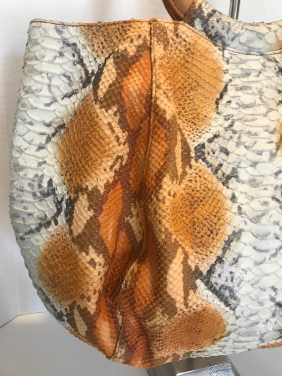 Ann Taylor genuine leather orange python print ha… - image 6