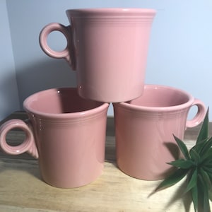 Fiestaware retired Rose coffee cups (3), Fiestaware pink coffee mug round handle, Fiestaware pink rose mug, cup, teacup, fiestaware HLC