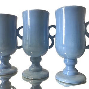 Vintage 1974 signed periwinke blue ceramic tall Irish coffee mug cup, Vintage 70s pottery ceramic blue tall coffee mugs, Vintage ceramic cup