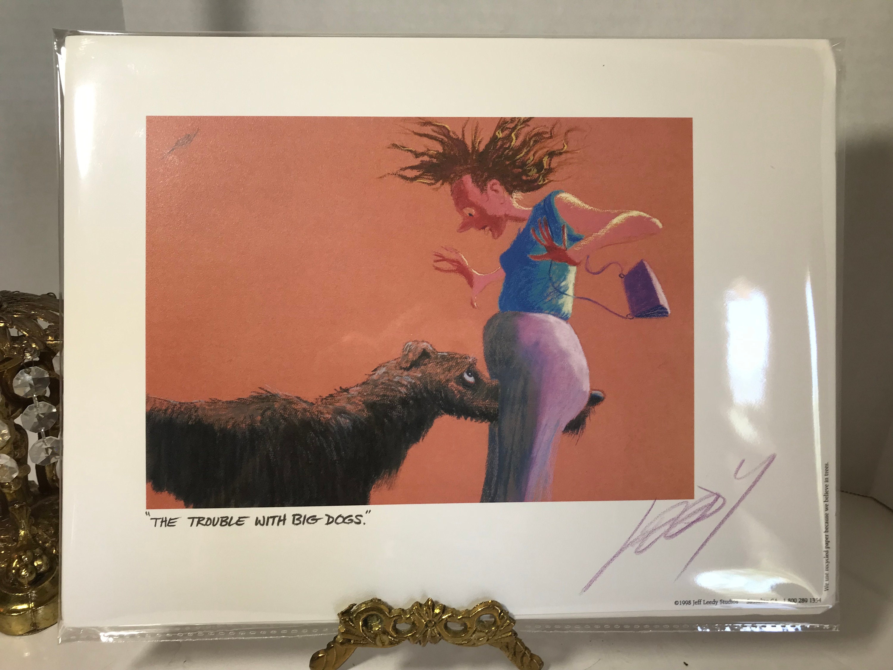 Vintage 1996 Jeff Leedy Signed Print, Vtg Jeff Leedy Dog Art 