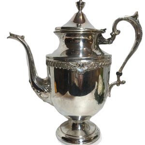 Vintage silverplate Sheridan coffee pot teapot, elegant silverplate teapot with rope and floral details, English cottage style silver decor
