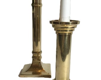 Candelabros de latón vintage, candelabros de latón macizo vintage, candelabros cónicos únicos de latón vintage, juego de candelabros de latón vintage