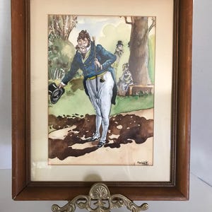 Vintage Mr. Turveydrop from Bleak House original signed watercolor painting, 12x15&quot;, Vtg Mr. Turveydrop watercolor original signed painting
