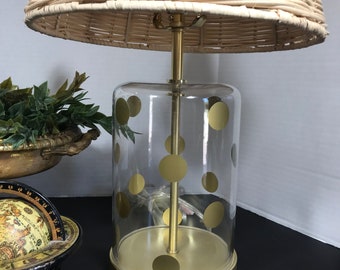 Kate Spade Lamp, glass polka dot Kate Spade table lamp, Kate Spade gold polka dot lamp, Kate Spade glass cylinder polka dot table lamp