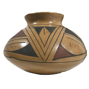 Jarrón de cerámica vintage del suroeste, jarrón de cerámica tribal escultural hecho a mano firmado por BM, jarrón vintage pintado a mano firmado por México, jarrón BM México