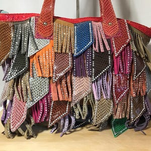 Vintage Multicolor Stripe Leather Spliced Handbag
