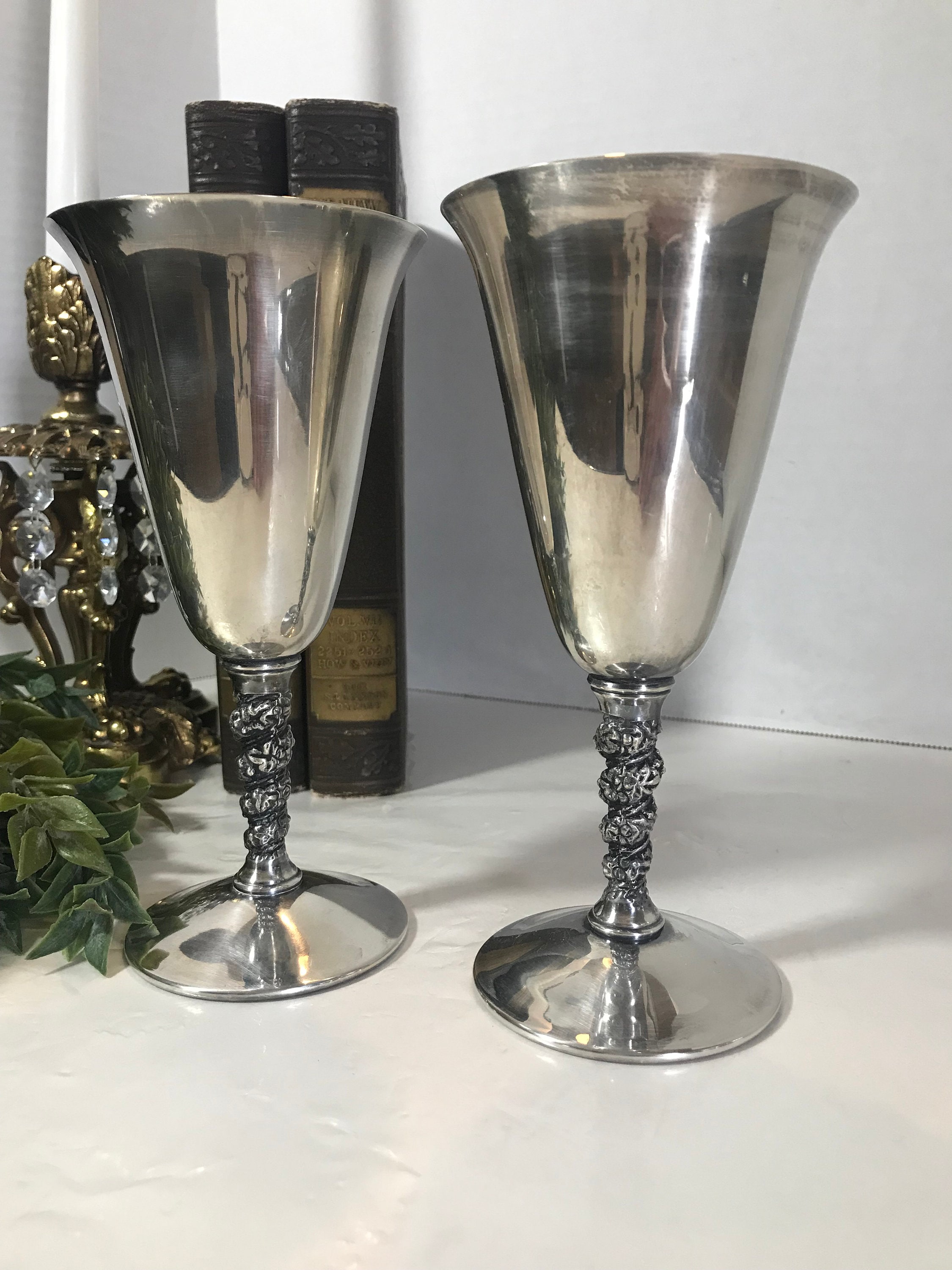 Vintage Silver Wine Goblets, Vtg Valero Spain Silverplate Wine