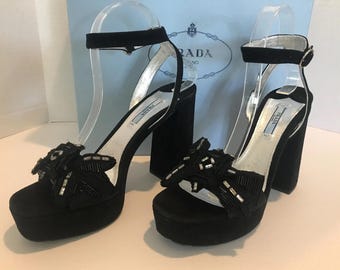 Prada Suede Embellished Platform Shoes, Size 39.5 (9.5 US), Prada