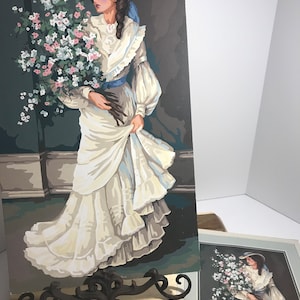 Pintura vintage grande sin marco por números Dama con flores 12x20, Pintura vintage por números arte sin marco con imagen original de obra de arte