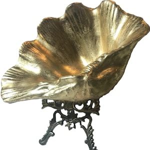 Plato de baratijas de cerámica vintage con concha dorada, cuenco decorativo de cerámica con concha dorada, plato de dulces de concha dorada, decoración de concha vintage