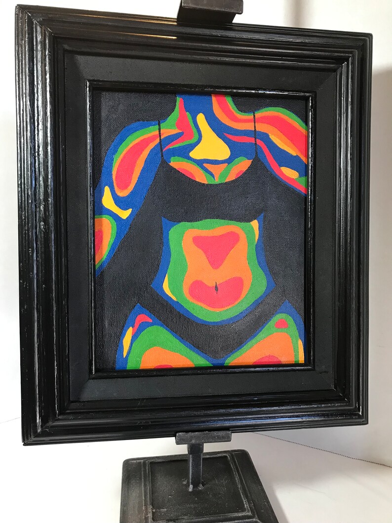 Original art painting on canvas "Black Bikini", Original painting abstract painting of a woman in a bikini with vibrant abstract body detail image 9