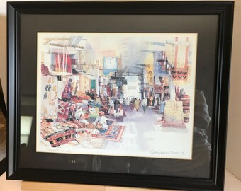 作者不詳　サイン有り　水彩画　絵画　海外　美術品　アンティーク　風景画 ヴィンテージ スペンサー タレット 1980 年代 サイン入りプリント