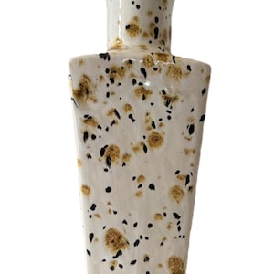 Vintage Art Pottery Splatter Glaze Square Vase – White, Brown & Black Mid Century Style