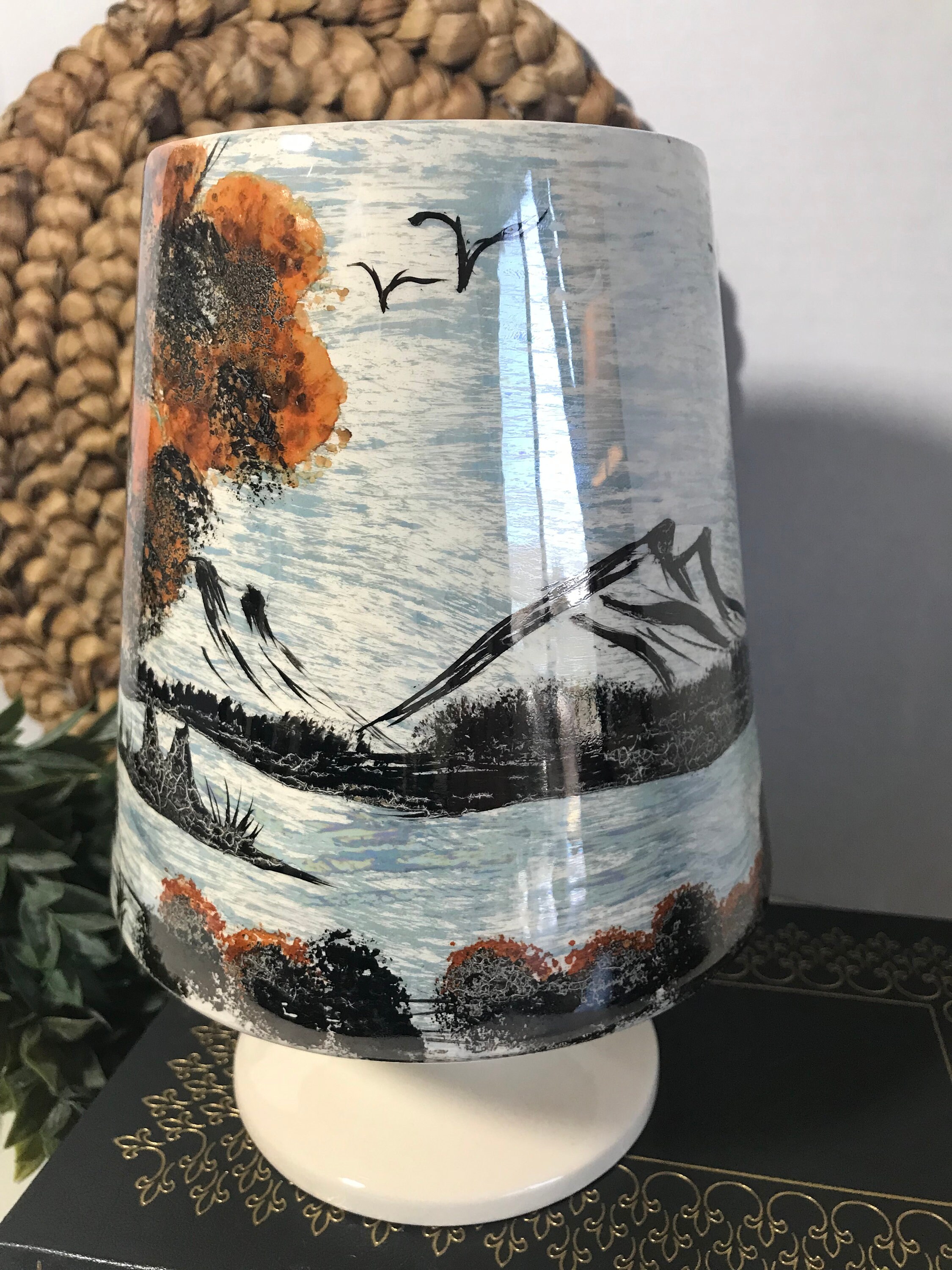 Vintage Mid Century Mod Hand Painted Vase, Metalic Painted Vtg Ceramic ...