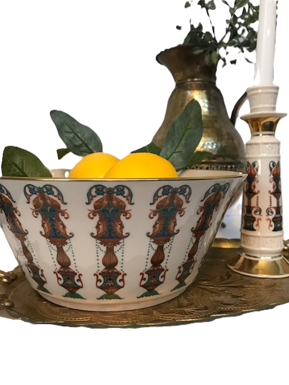 Vintage Lenox Schüssel und Kerzenhalter, Vintage 24K Lenox große Schüssel, Lenox Urlaub Servierschüssel, Weihnachtsschüssel, Thanksgiving Servierschüssel