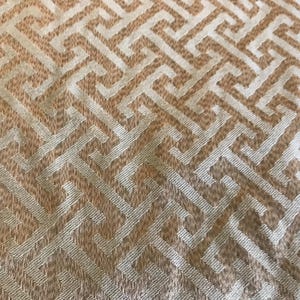 Vintage tone on tone green Greek Key pattern print fabric, green geometric Meander pattern home decor fabric remnant, green fabric 56x62&quot;