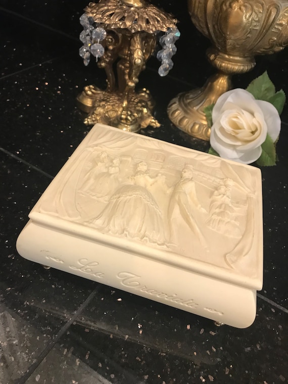 Vintage alabaster jewelry box, La Traviata signed… - image 4