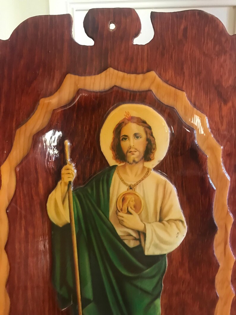 Vintage Carved Wood St. Jude Wall Art 23.5x16, Vintage Wooden Hand
