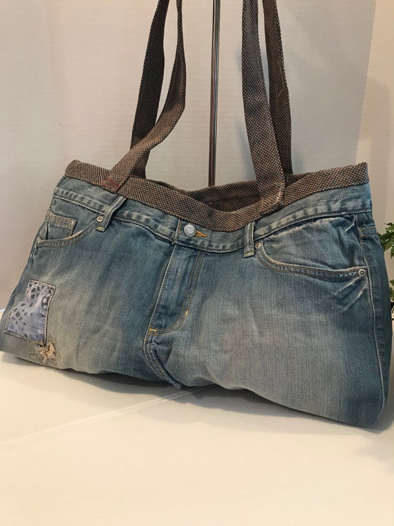 Vintage denim purse handbag tote, Vintage denim j… - image 7