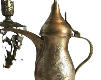 ヴィンテージ真鍮彫刻入りコーヒーポット、ヴィンテージ真鍮ダラー