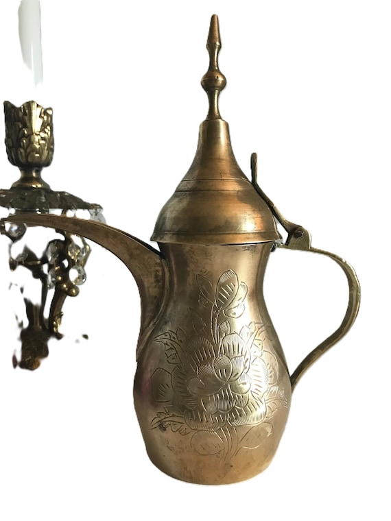 ヴィンテージ真鍮彫刻入りコーヒーポット、ヴィンテージ真鍮ダラー 