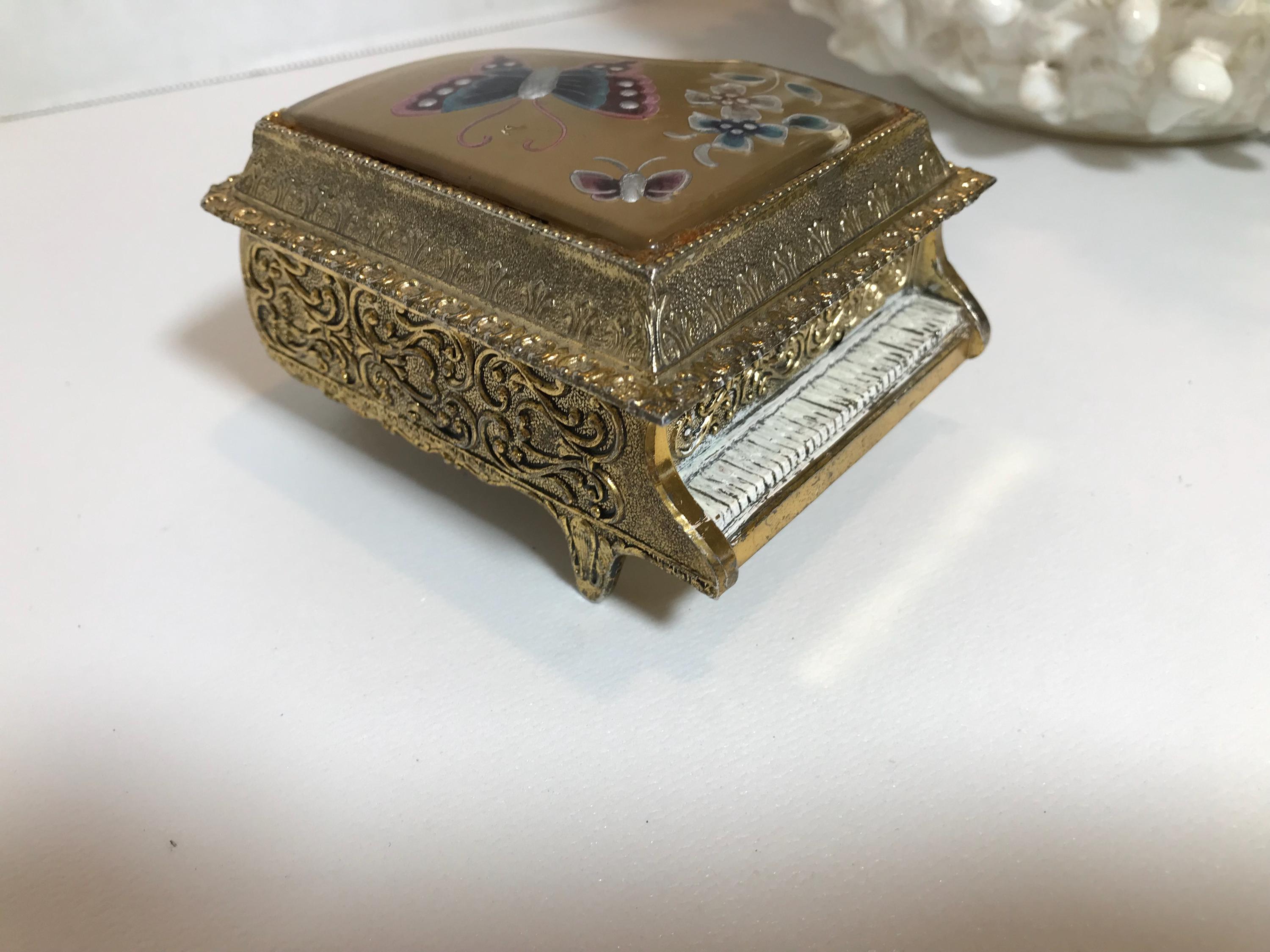 Vintage Piano Trinket Box, Vintage Gold Metal Miniature Piano