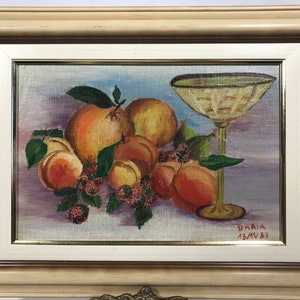 Vintage 9.5x12.5 original painting, Original fruit still life painting signed by artist, Daria.  vintage original signed painting wall art