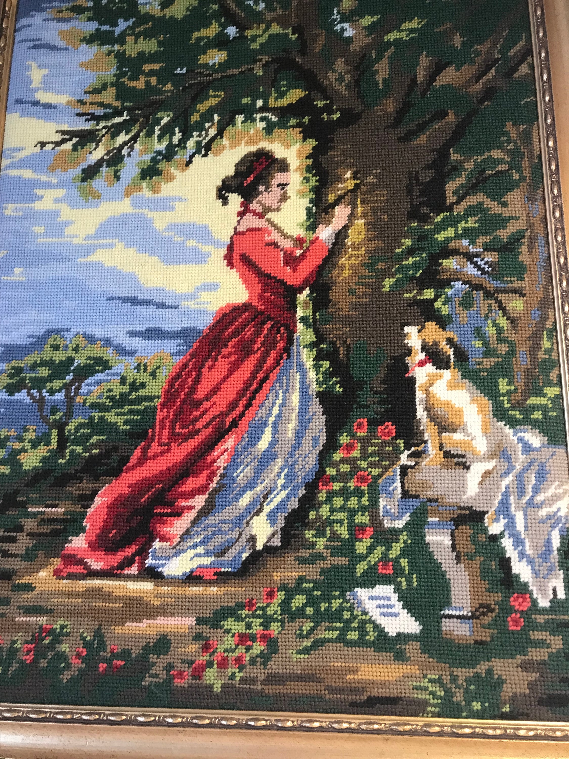 ヨーロッパアート　額縁セット　NEEDLEPOINT Vintage Vintage Framed Needlepoint