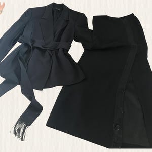 Vintage Escada Silk Evening Suit – 3 Piece Formal Black Set (Jacket, Skirt & Belt), Vintage Escada formal wear, Escada black evening wear