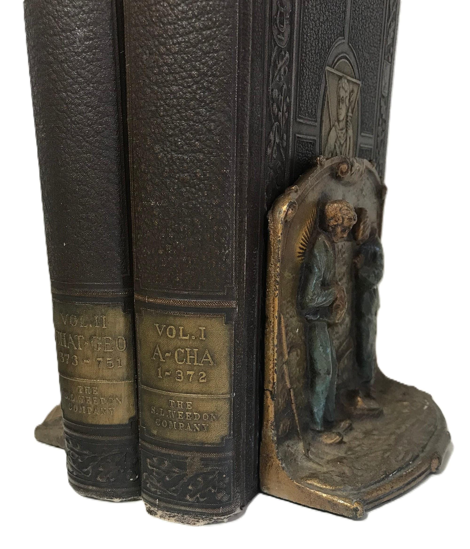 Antique Bronze Bookends, Antique Relief Design Bronze Bookends, Vintage ...